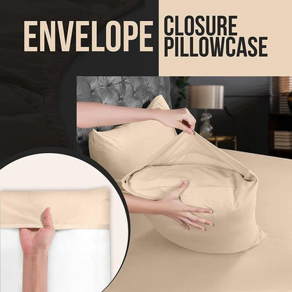 Utopia Bedding Standard Pillow Cases - 4 Pack - Envelope Closure - Soft Brushed Microfiber Fabric - Shrinkage and Fade Resistant Pillow Covers Standard Size 20 X 26 Inches (Standard, Beige)