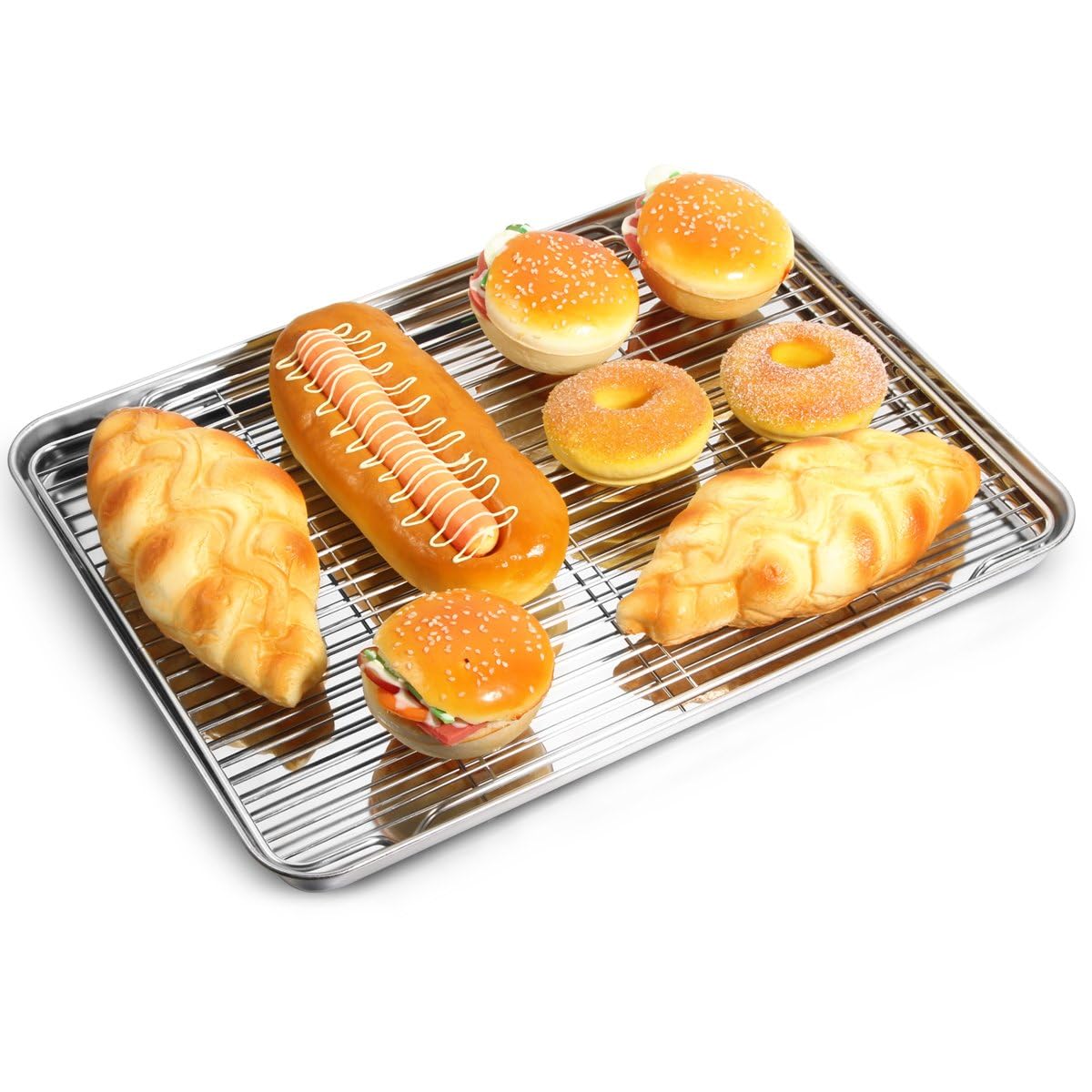 Baking Sheet with Cooling Rack Set (2 Pans + 2 Racks), Yododo Stainless Steel Baking Pan Cookie Sheet Cookie Pan with Rack, Size 16 x 12 x 1 Inch, Mirror Finish & Non Toxic & Heavy Duty & Easy Clean