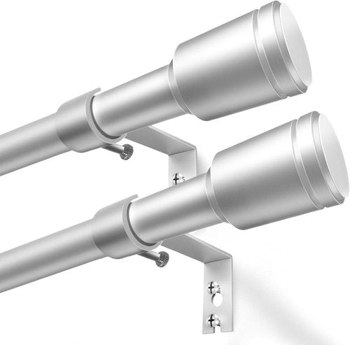 Adjustable Silver Curtain Rods by [Brand Name] - 5/8” Diameter, 30-120 Inch for Windows | 2 Pack