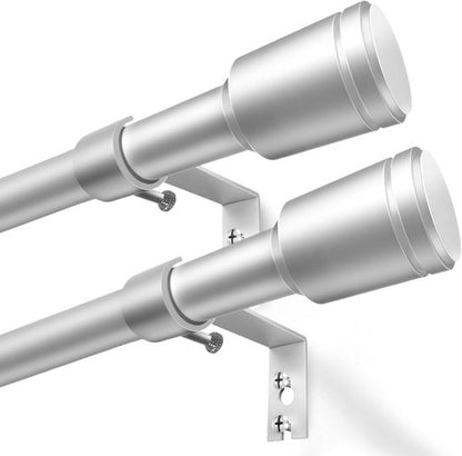 Adjustable Silver Curtain Rods by [Brand Name] - 5/8” Diameter, 30-120 Inch for Windows | 2 Pack
