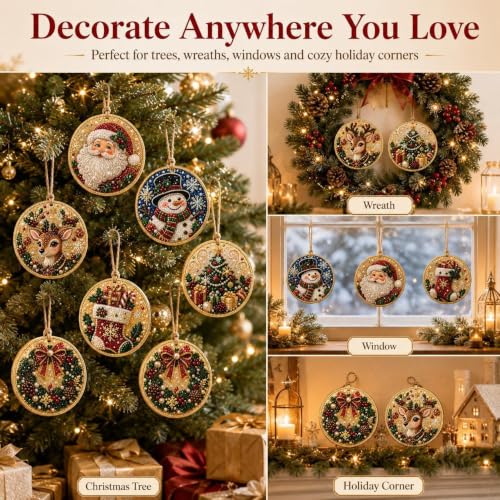 Christmas Pearl Art Ornaments Kit with Beads Gems & Twine - Color 1