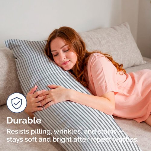 Body Pillowcases Set of 4-20x54 Long Body Pillow Case - Soft Body Pillow Cover for Sleeping & Side Sleepers - Comfy, Breathable & Fade Free - Machine Washable w/Envelope Enclosure - (Grey Stripes)