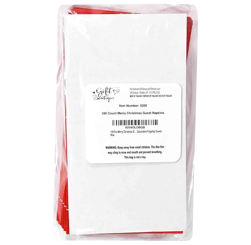 Merry Christmas Guest Napkins Disposable Paper (100) 7.5 x 4.25 in – Red Holly Design