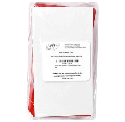 Merry Christmas Guest Napkins Disposable Paper (100) 7.5 x 4.25 in – Red Holly Design