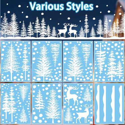 DIYDEC 8 Sheets Christmas Window Clings Snowy Christmas Forest Trees Window Decals Double-Sided Winter Window Stickers Decorations for Xmas Holiday Home Party Glass