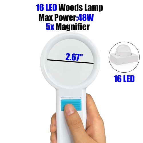 Cordless Wood's Lamp Ringworm Detection Light-Skin Testing-Esthetician-Veterinaria-5x Magnifying Wood Lamp Black Light-16 LED-Battery Powered (Portable Woods Lamp)