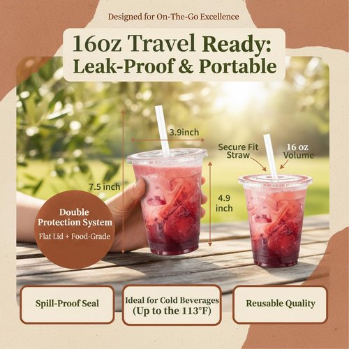 Voatree 110 Pack 16 oz Plastic Cups with Lids and Straws,Sturdy Disposable Iced Coffee Cups with Lids,Clear To Go Cups For Smoothie,Cold Drinks