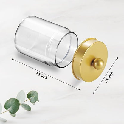 Amolliar Qtip Holder Dispenser - 8 Oz Plastic Apothecary Jar for Makeup & Bathroom Storage - Gold
