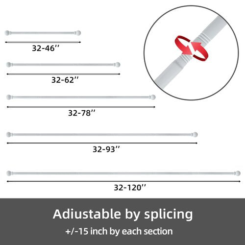 GXOACKJ 2 Pack White Curtain Rods for windows 32 to 62 inch, 5/8 inch Splicing Heavy Duty Metal Curtain Rod Set with Brackets