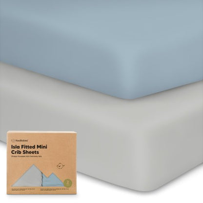 Pack and Play Sheets Fitted - 2-Pack Mini Crib Sheets for Pack N Play Mattress 38x26, Soft & Cozy, Neutral Toddler Playard Bedding, Snug Fitted Mini Baby Crib Mattress Cover Boy, Girl (Steel)