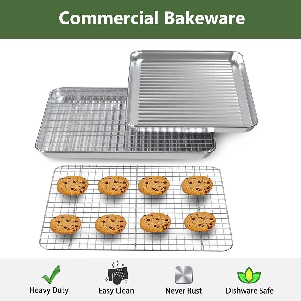 ROTTAY Half Sheet Pan Set - Stainless Steel Baking Sheet with Cooling Racks | Heavy Duty, Warp Resistant, 18 x 12 Inches
