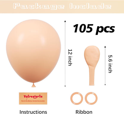 Voircoloria 105pcs Pastel Orange Balloons - 12 Inch Latex Party Balloons for Birthdays & Celebrations