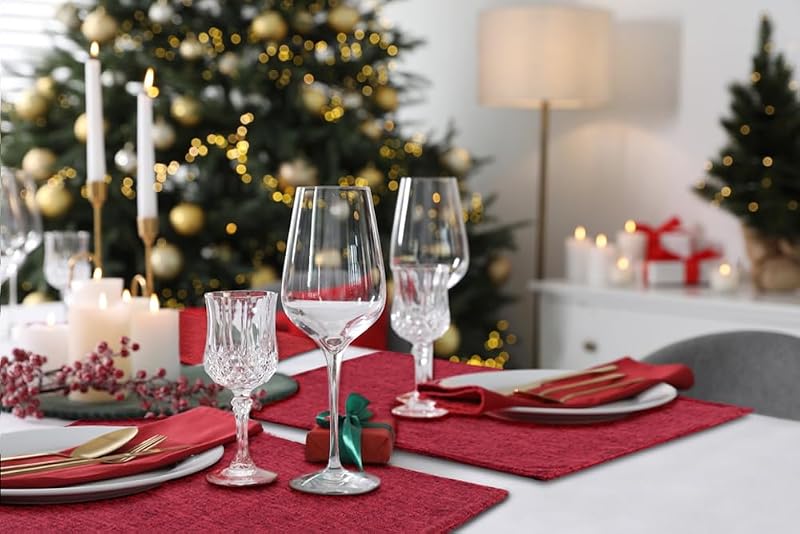 Red 6-Piece Faux Linen Placemats Set 13x19 inches – Heatproof, Easy Care