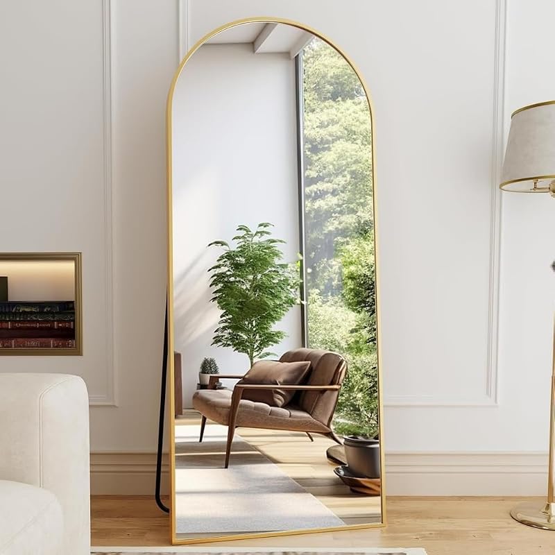 Full-Length Arched Floor Mirror with Gold Frame – 71 x 26 in Freestanding Dressing Mirror