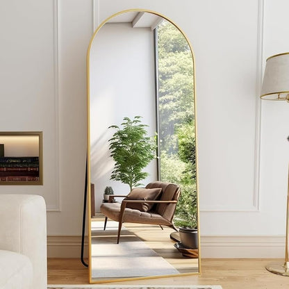 Full-Length Arched Floor Mirror with Gold Frame – 71 x 26 in Freestanding Dressing Mirror
