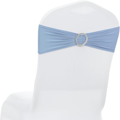 MDS Spandex Chair Sashes - Pack of 125 Elastic Stretch Bows with Buckle Slider | Baby Blue Wedding Decor