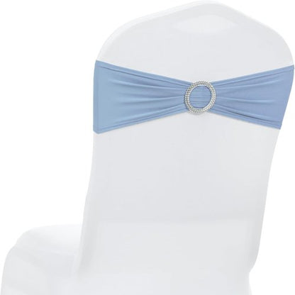 MDS Premium Spandex Chair Sashes - 50 Pack Stretch Covers with Buckle Slider | Baby Blue for Weddings & Events