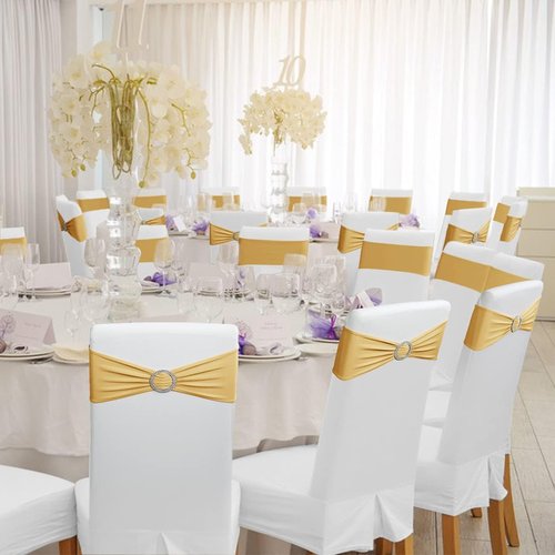 Babenest Spandex Chair Sashes - 50PCS Premium Stretch Covers with Buckle Slider for Weddings & Events | Gold