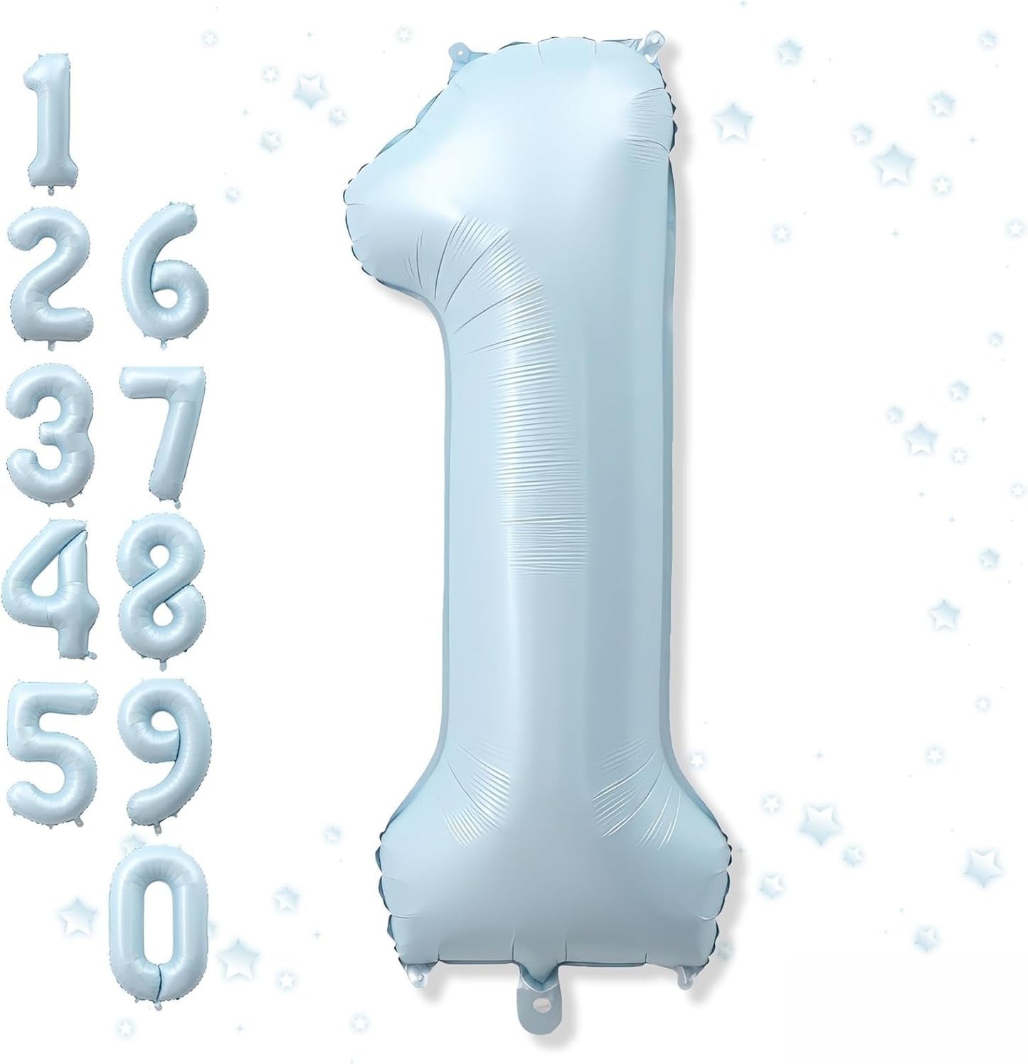 Big Number 1 Balloon - Light Matte Sky Blue Foil 40 Inch - Giant 1st Birthday Decor for Boys & Girls