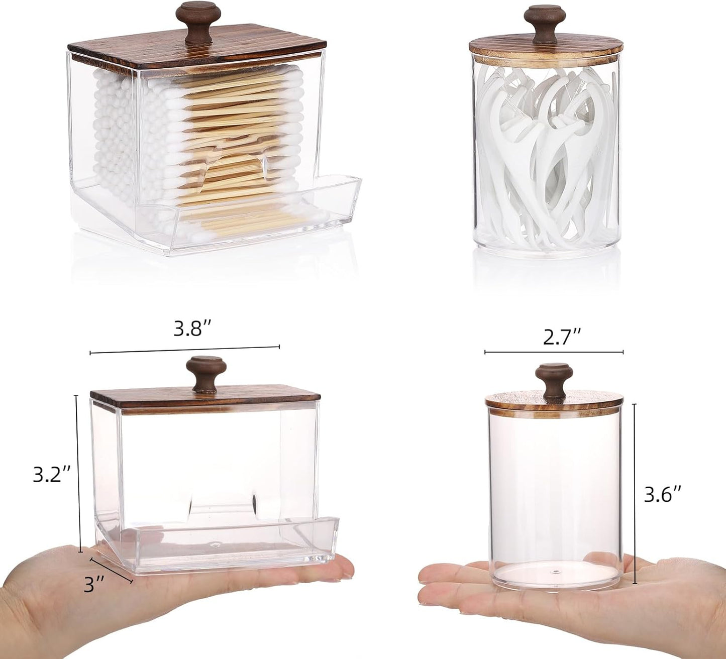 Tbestmax Qtips Holder - Clear Plastic Apothecary Jar Organizer for Cotton Swabs & Balls | 10oz Capacity