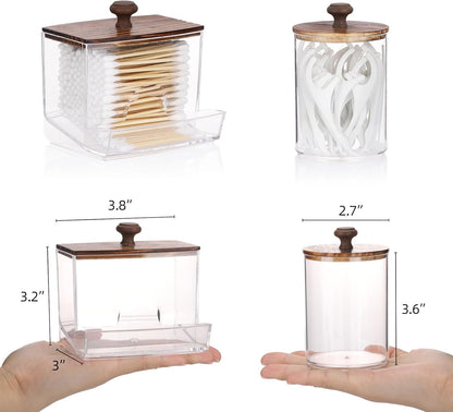 Tbestmax Qtips Holder - Clear Plastic Apothecary Jar Organizer for Cotton Swabs & Balls | 10oz Capacity