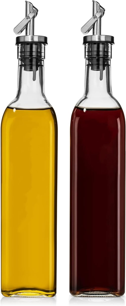 GREENOLIVE Replacement Oil Dispenser Spout for .6” Bottle Opening - Pourer Dimensions 3.25”H x 1.25”L x 1.25”W - Stainless Steel Automatic Closure Keeps Oil Fresh (Set of 2)