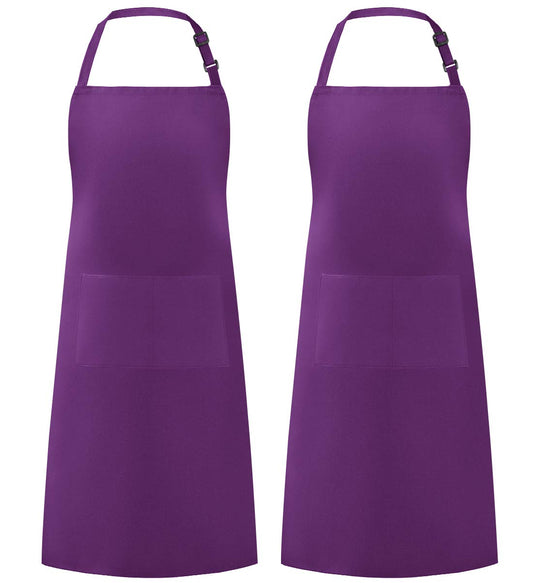 Syntus 2 Pack Adjustable Bib Apron Waterdrop Resistant with 2 Pockets Cooking Kitchen Aprons for BBQ Drawing, Women Men Chef, Purple