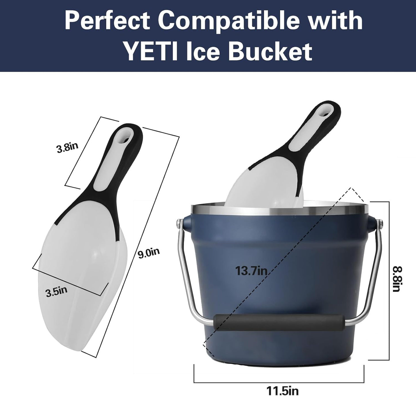 Rambler Ice Bucket Scoop Compatible with Yeti,Food grade PP Ice Scoop with Soft Grip Handle and Hanging Hole Compatible with YETI Rambler Beverage Bucket,Ice Maker