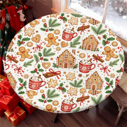 Gingerbread Christmas Fitted Tablecloth 60 Inch Waterproof Elastic Edge