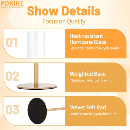POKINE Tall Candle Holders - Set of 3 Hurricane Glass Taper Holders for Weddings & Parties