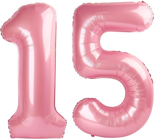Balloons 15 | 40-Inch Pastel Pink Foil Number Balloons for 15th Birthday & Wedding Celebrations