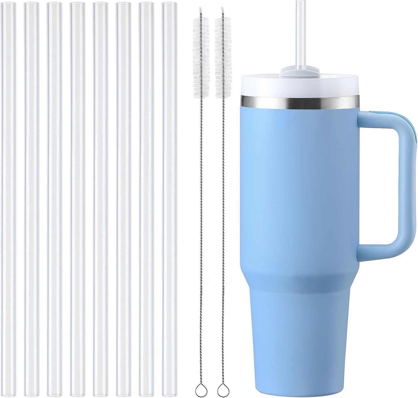 Stanley Replacement Straws - 8 Pack Clear Reusable Plastic Straws with Brushes | Dishwasher Safe, BPA Free