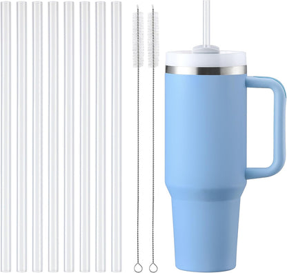 Stanley Replacement Straws - 8 Pack Clear Reusable Plastic Straws with Brushes | Dishwasher Safe, BPA Free