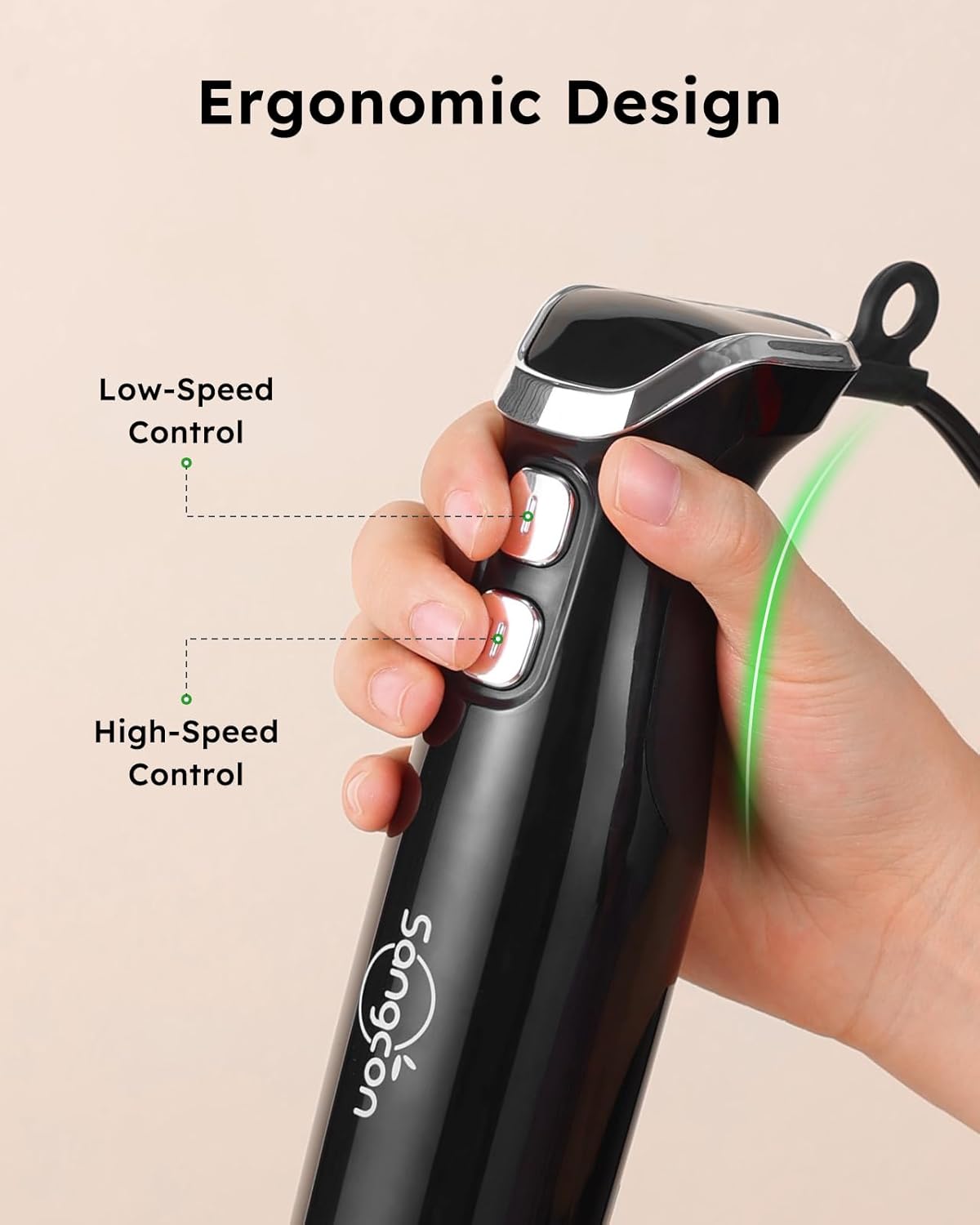 Sangcon Handheld Immersion Blender - 3-in-1 Electric Mixer with Stainless Steel Blade & Attachments | Black