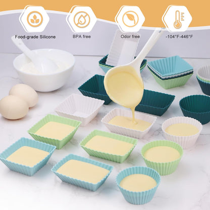 Skiennix Silicone Muffin Cups - 24-Pack Reusable Cupcake Liners in 3 Shapes | Neutral Colors, Regular Size