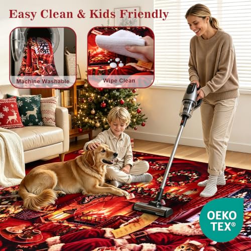 Christmas 6x9 Area Rug with Santa Design - Washable Non-Slip Living Room Decor