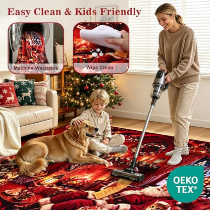 Christmas 6x9 Area Rug with Santa Design - Washable Non-Slip Living Room Decor