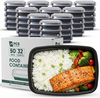Skiennix 32 oz Meal Prep Containers - 50 Pack Reusable, BPA-Free, Leakproof & Stackable | Microwave & Dishwasher Safe