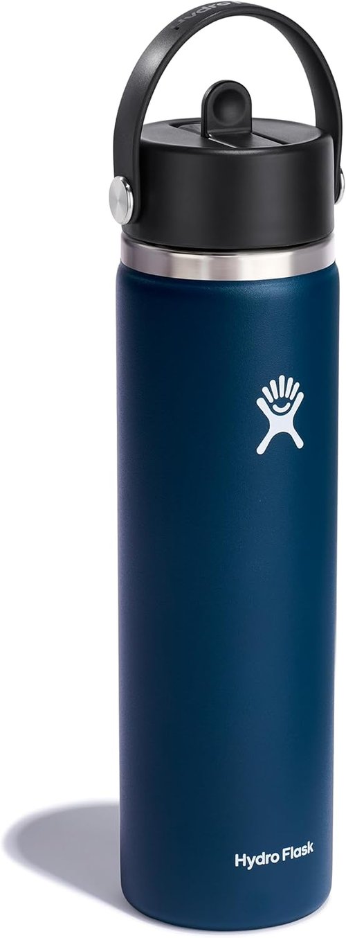 Hydro Flask Water Bottle - Insulated Stainless Steel - 24 Oz Indigo Blue with Wide Straw Lid & Leakproof Design