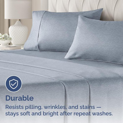 Queen Pillow Cases Set of 4 - Ultra Soft Hotel Quality Pillowcase Covers - Comfy, Cozy & Wrinkle Free - Shrinkage and Fade Resistant - Machine Washable Pillow Protectors - 4 Piece Set - Heathered Blue