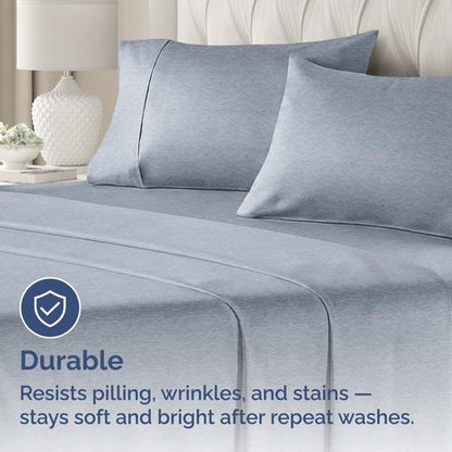 Queen Pillow Cases Set of 4 - Ultra Soft Hotel Quality Pillowcase Covers - Comfy, Cozy & Wrinkle Free - Shrinkage and Fade Resistant - Machine Washable Pillow Protectors - 4 Piece Set - Heathered Blue