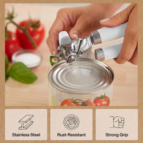 GORILLA GRIP Heavy Duty Can Opener - Smooth Edge, Comfortable Handle, Oversized Knob | White