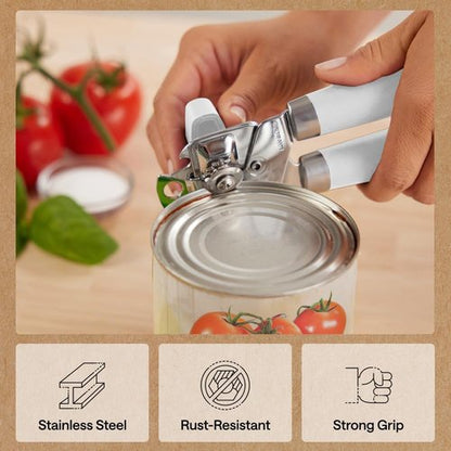 GORILLA GRIP Heavy Duty Can Opener - Smooth Edge, Comfortable Handle, Oversized Knob | White
