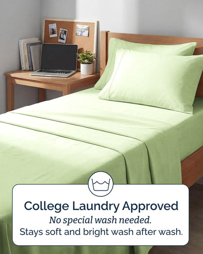 Skiennix Extra Deep Twin XL Sheet Set | 4-Piece Breathable Cooling Bedding - Soft, Wrinkle-Free Light Sage