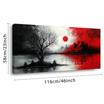 GAFSING Volcano Cloud Tree Canvas Wall Art Abstract Seascape Paintings Print Black and White Red Sun Sea Pictures Artwork Canvas Wall Art for Living Room Bedroom Home Office Decorations Wall Decor (23x46inch)