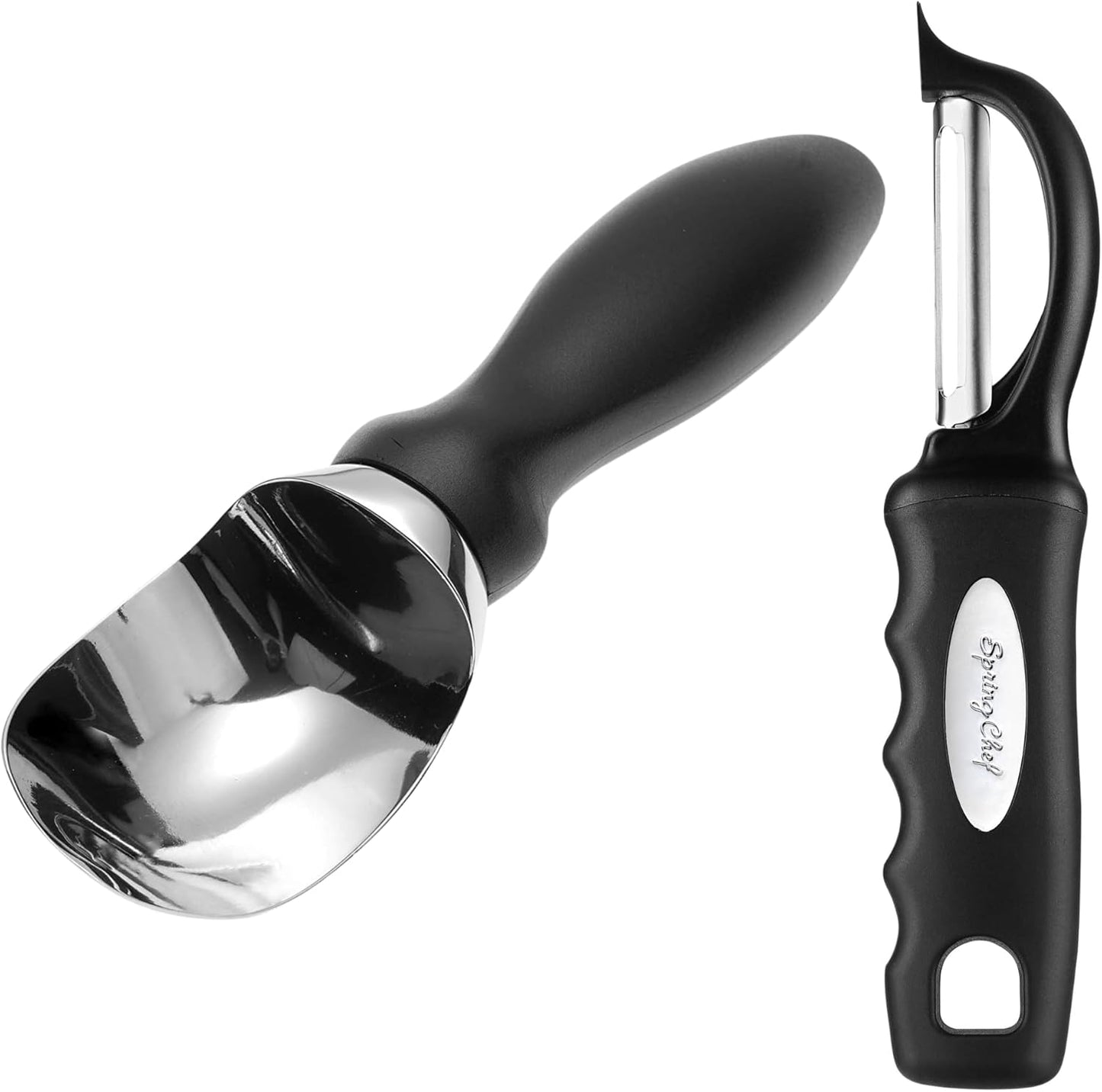 Spring Chef Ice Cream Scoop & Swivel Vegetable Peeler Bundle - Professional Quality - Black