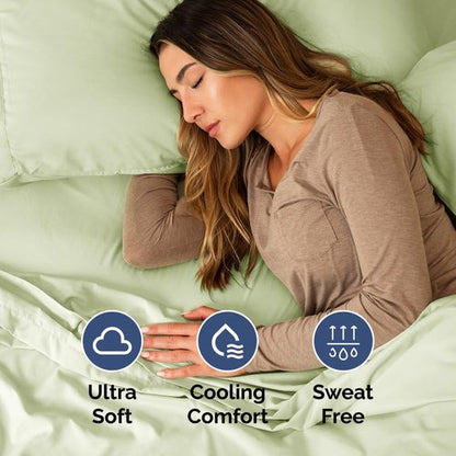 Full XL Bed Sheet Set - 4 Piece Extra Long Extended Full XL Sheets - Soft, Breathable & Cooling - Fits 8" to 16" Mattress w/ Deep Pockets - 54" x 80" - Wrinkle and Fade Resistant - Light Sage Green