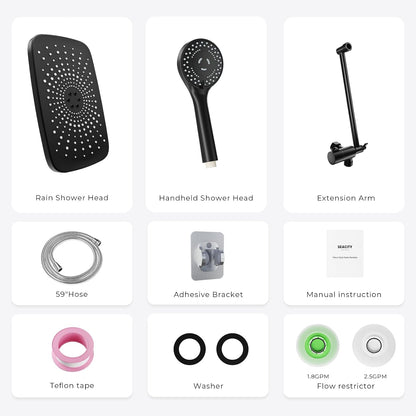 Skiennix Wide Rain Shower Head - 5 Modes Handheld Showerhead Combo | High Pressure, Adjustable, Anti-Clog Nozzles (Black)