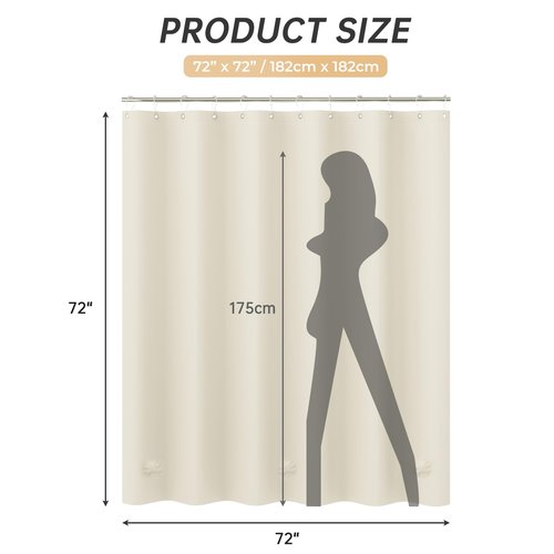 AmazerBath Plastic Shower Curtain Liner, 72 x 72 Inches EVA 8G Heavy Duty Beige Waterproof Weighted Thick Bathroom Curtain with 3 Clear Weights and 12 Rustproof Grommet Holes