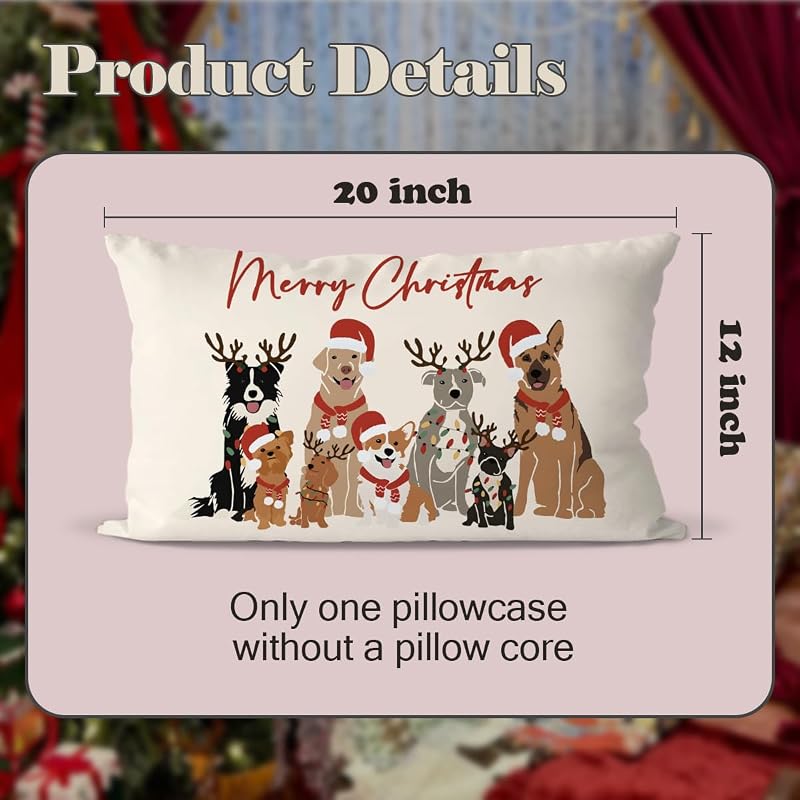 Merry Christmas Dog Throw Pillow Cover 12x20 – Variation: Dogs | Home Decor